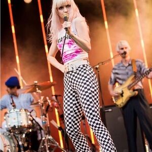 UNIF Black & White Checkerboard flared High-Rise Pants